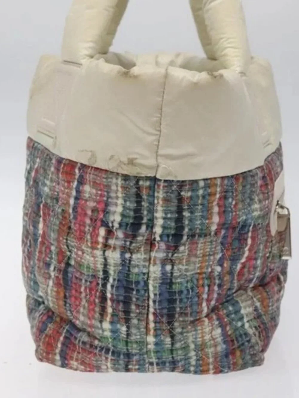 CHANEL Coco Cocoon PM Hand Bag Nylon White Multicolor Silver CC Auth bs25111